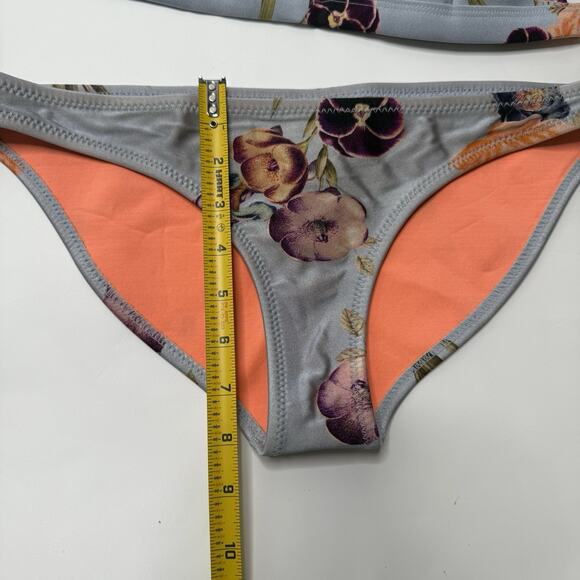 Triangl Neoprene Bikini Swimsuit Gray Floral 2pc Bathing Suit S/M With Bag GLAWS - Picture 3 of 16